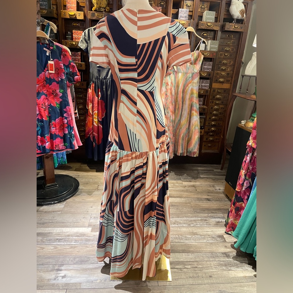 NWT Hutch Atley Dress in Wavy Geometric Multi Color Stretch Poplin in Size Small - Picture 11 of 13